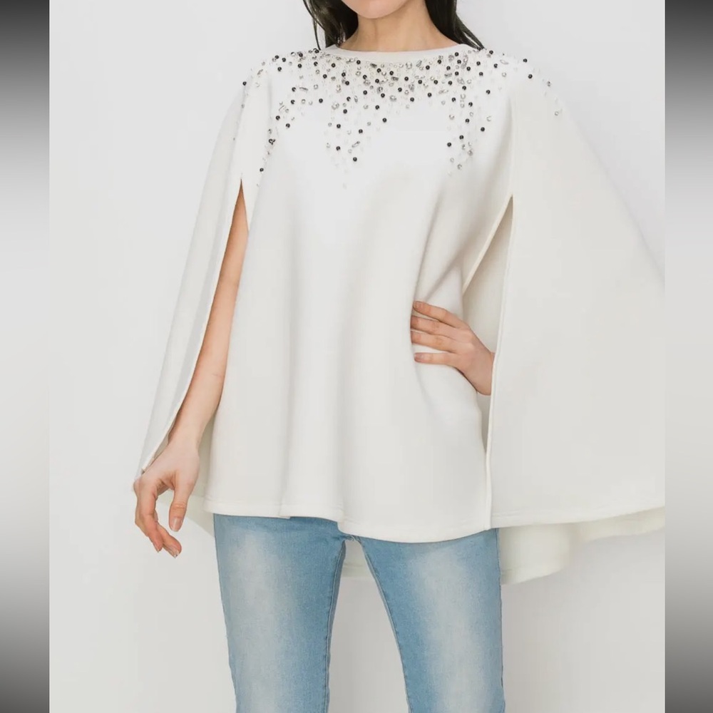 JACKET- White Jeweled Cape - Picture 2 of 5